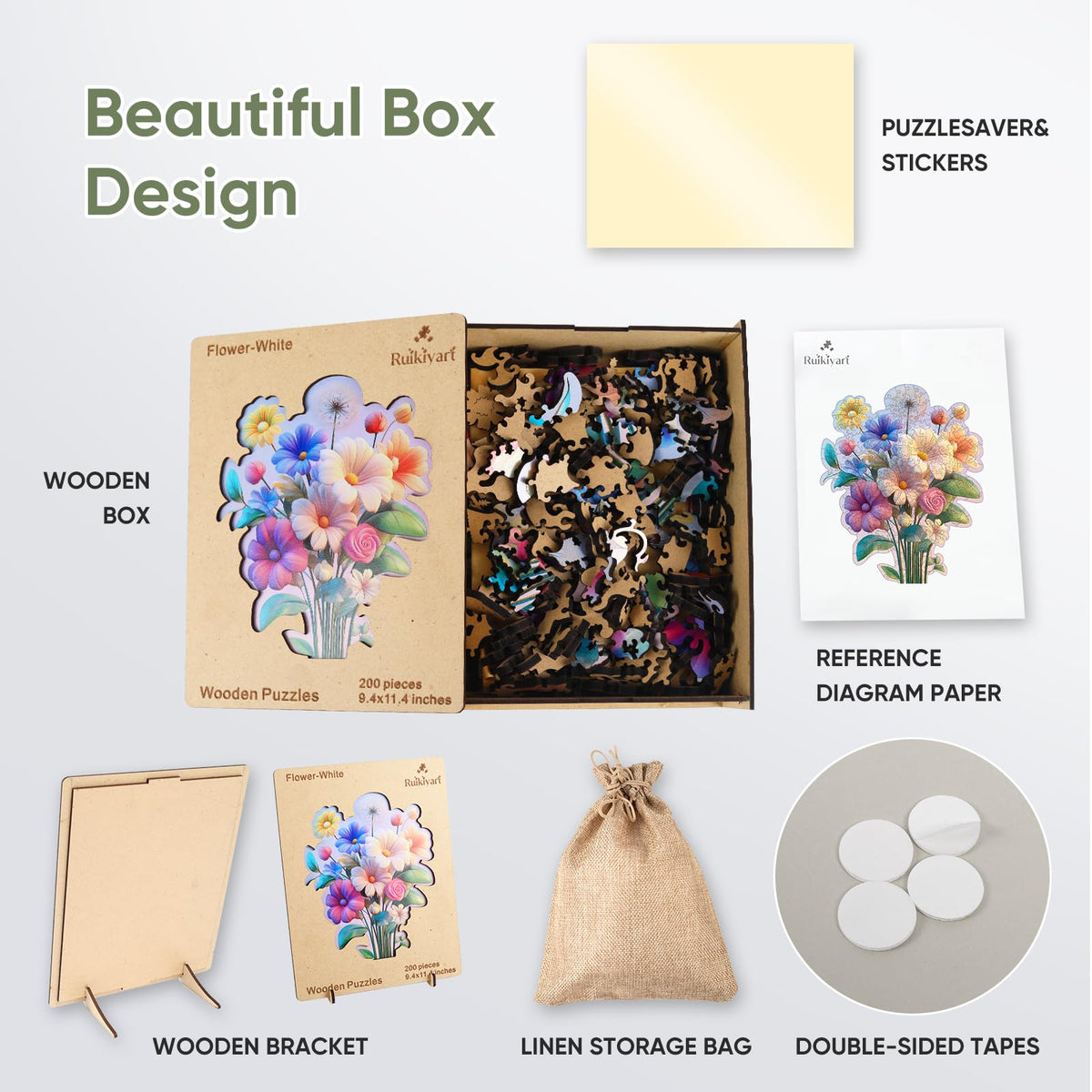 5MM Flower Wooden Puzzle (Flower White / 200 pieces)