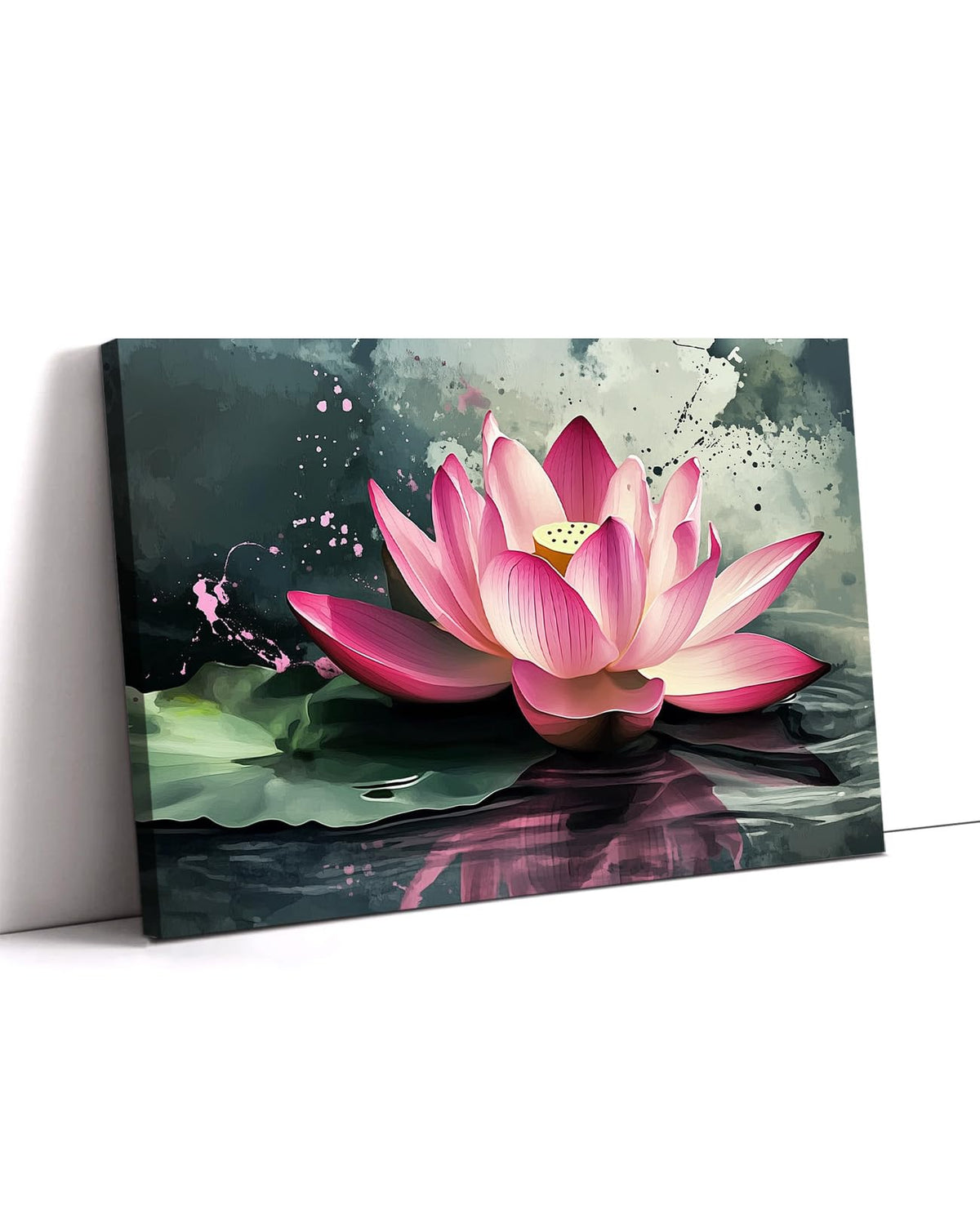 Lotus Wall Art Pink Water Lily Picture Canvas Prints Flower Painting Zen Artwork Bathroom Living Room Home Office Decor Framed (36"L x 24"W / Pink)