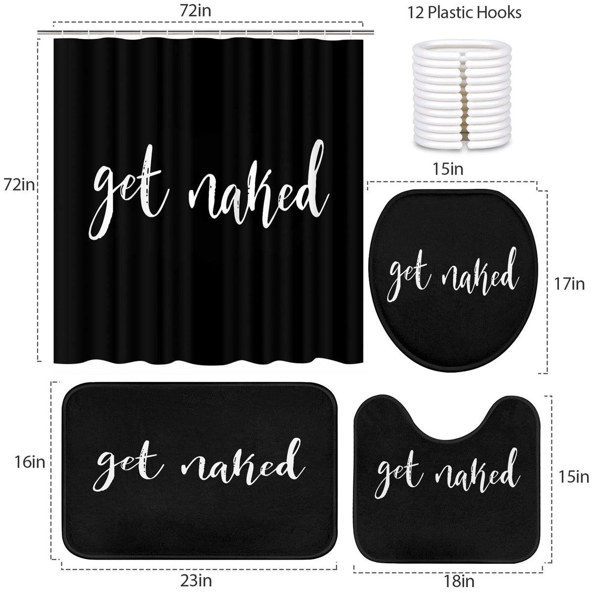 Bathroom Sets with Shower Curtain and Rugs (Get Naked Black)