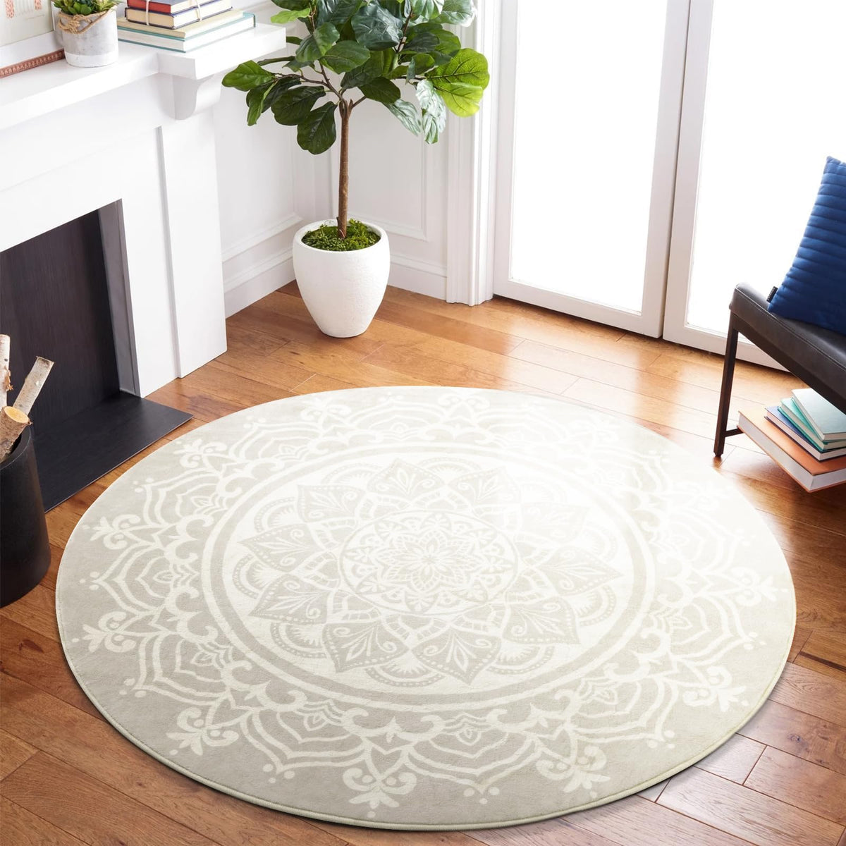 3ft Round Area Rug (Gray Ivory / 3' (Round))