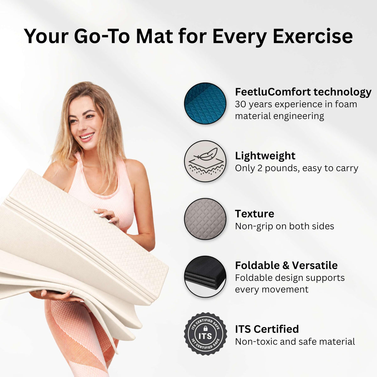 Original Foldable Yoga Mat (Ivory / 24" x 72" x 1/4")