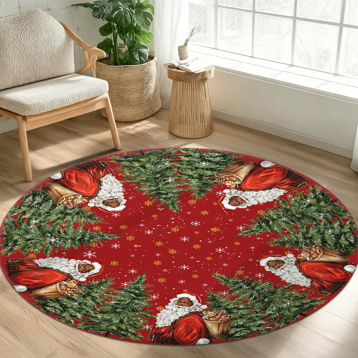 Red Christmas Round Area Rug 5ft (Gift-xmas Tree Santa / 5' (Round))