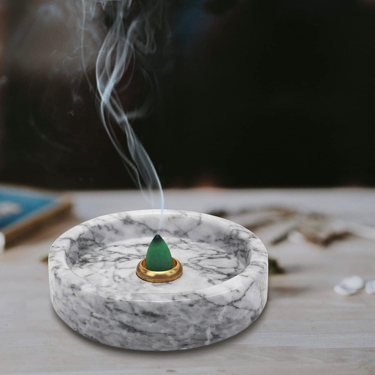 Handmade Natural Marble Incense Holder for Sticks and Cones (Gray / Small)