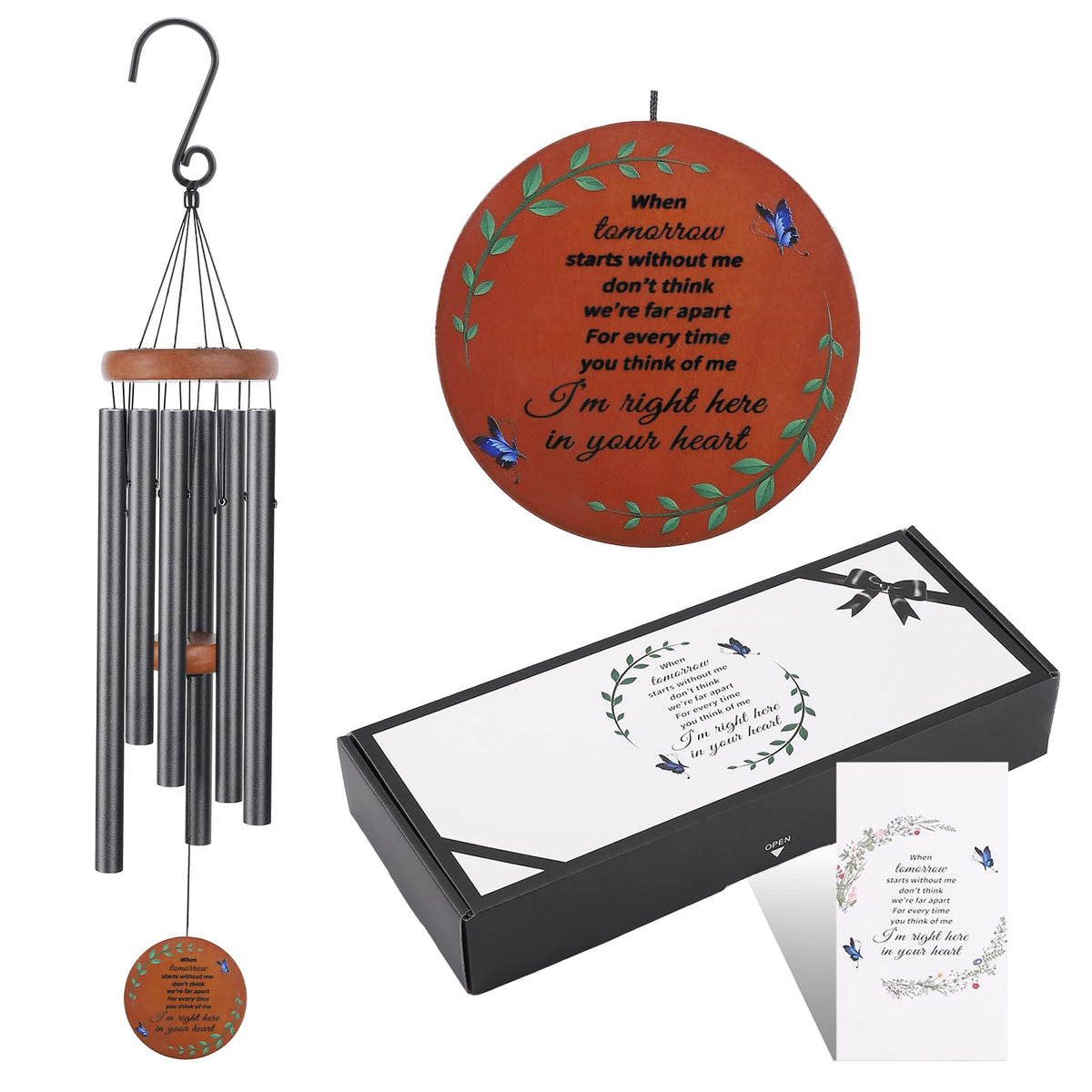 Memorial Wind Chimes for Loss of Mother or Father (Black - Round Design)