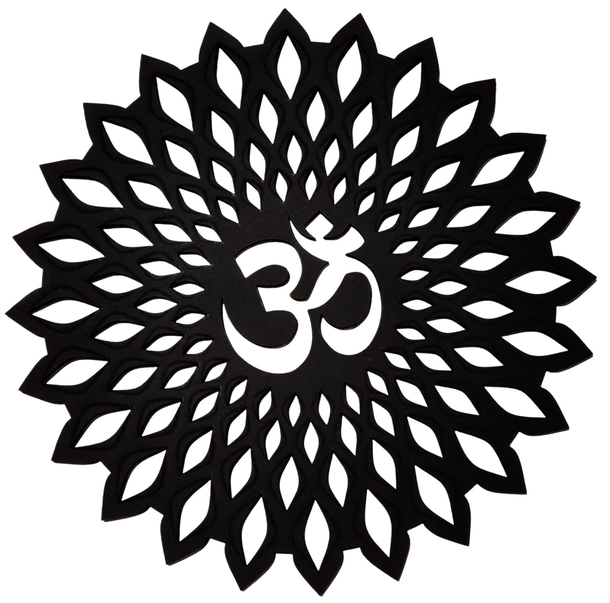 Black Om Round Decorative Wall Art Mdf Wooden Om Chakra For Temple (Marking OM-Black / 10"L x 10"W)