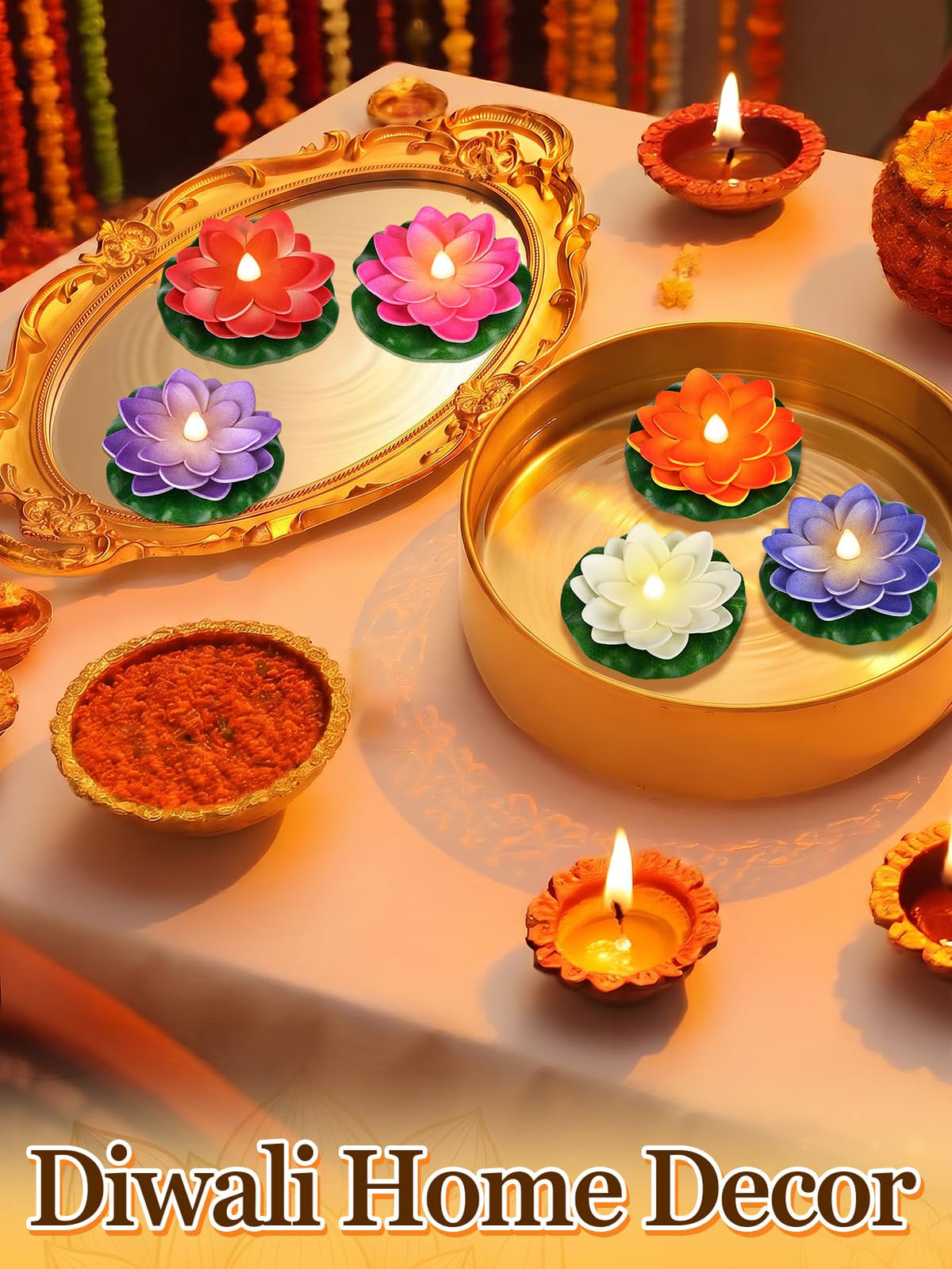 6pcs 3in Diwali Decorations Lotus Light (3 in)