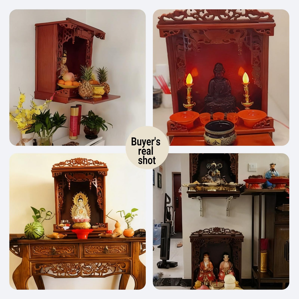 Wall mounted desktop wood buddhist altar (Walnut / 57cm/22.4in)