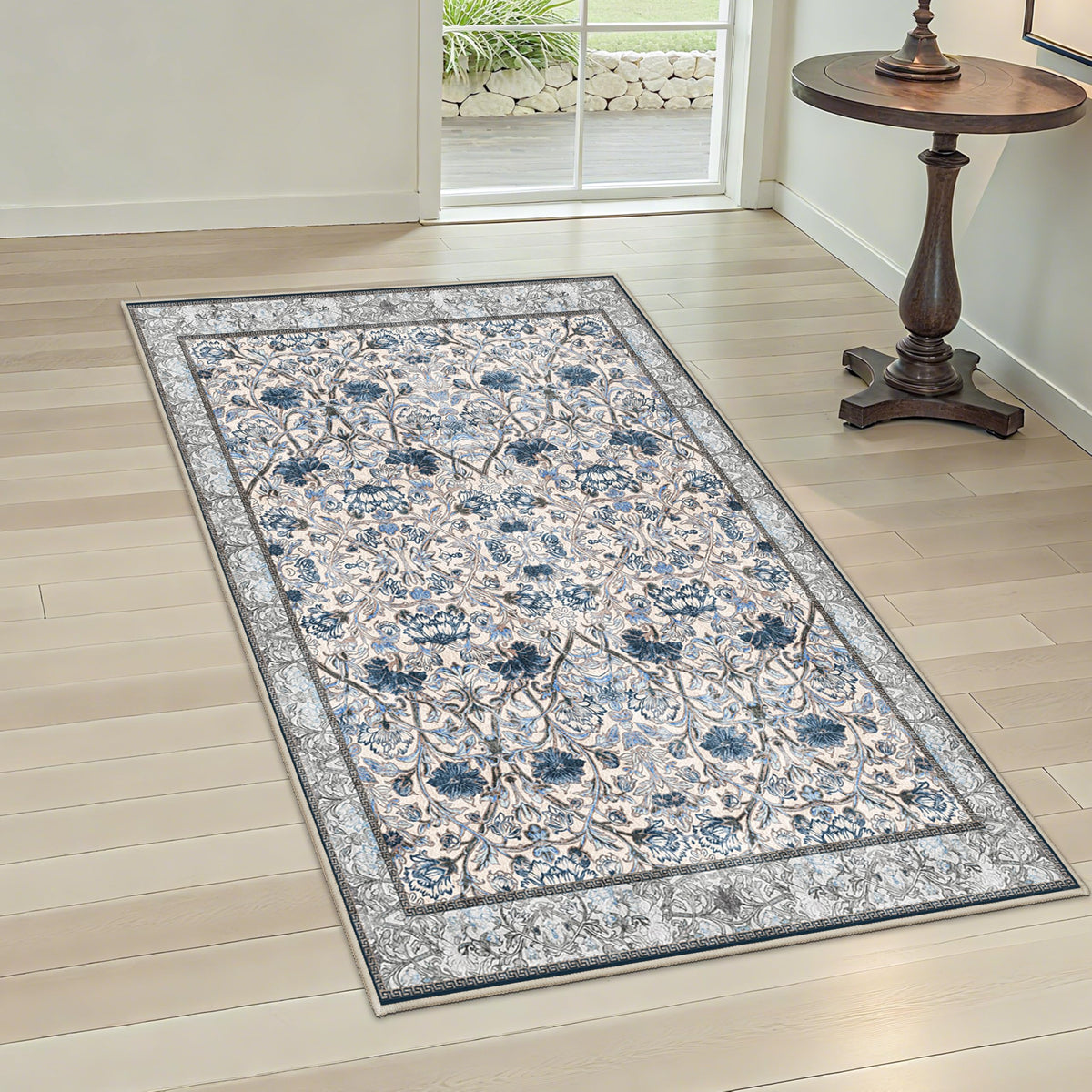 Floral 3x5 Area Rug Entryway (Blue/Cream / 3' x 5' (Rectangular))