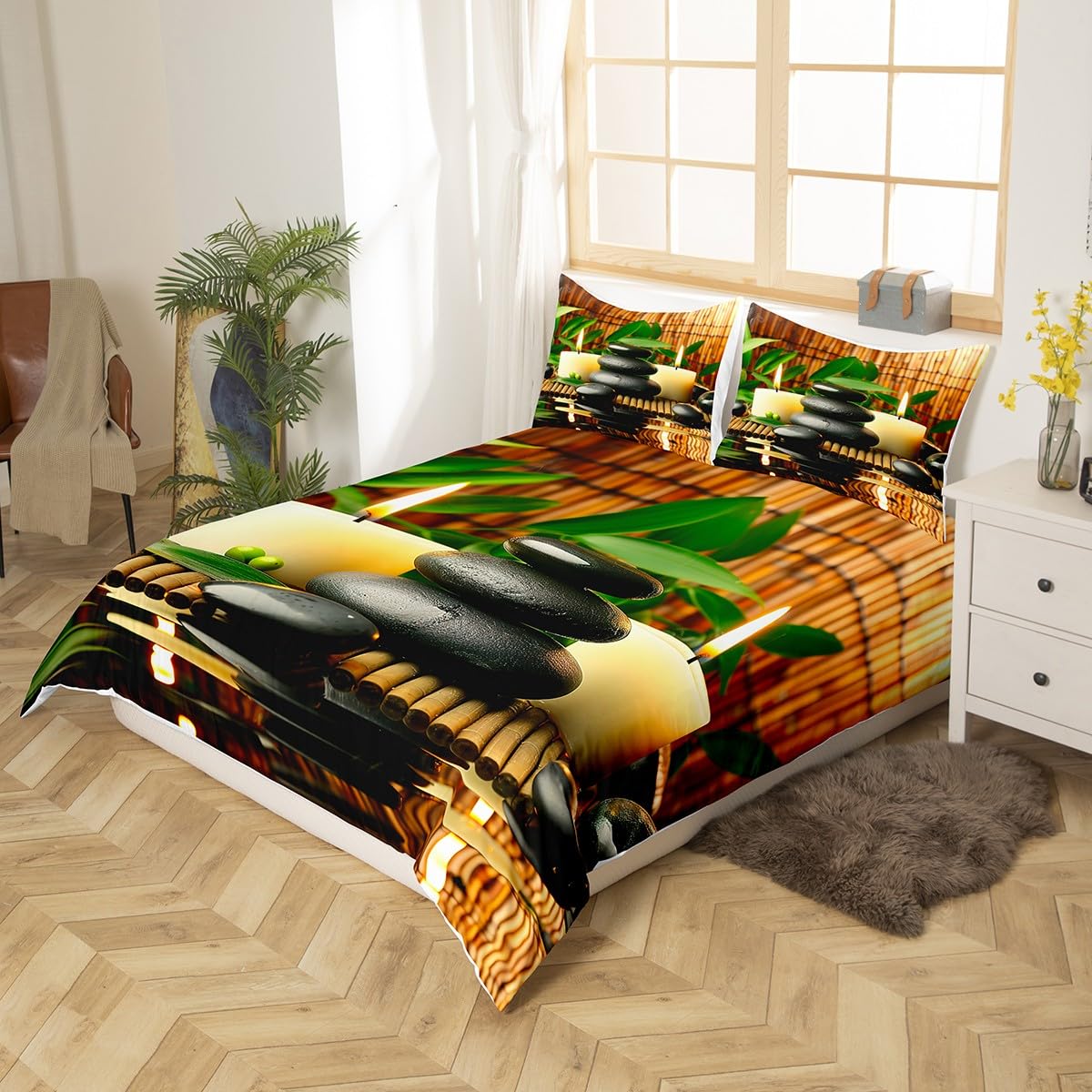 Zen Stones Print Bedding Set Twin Size for Kids Boys Bedroom (Cyj12003tj / Twin 68"x90")