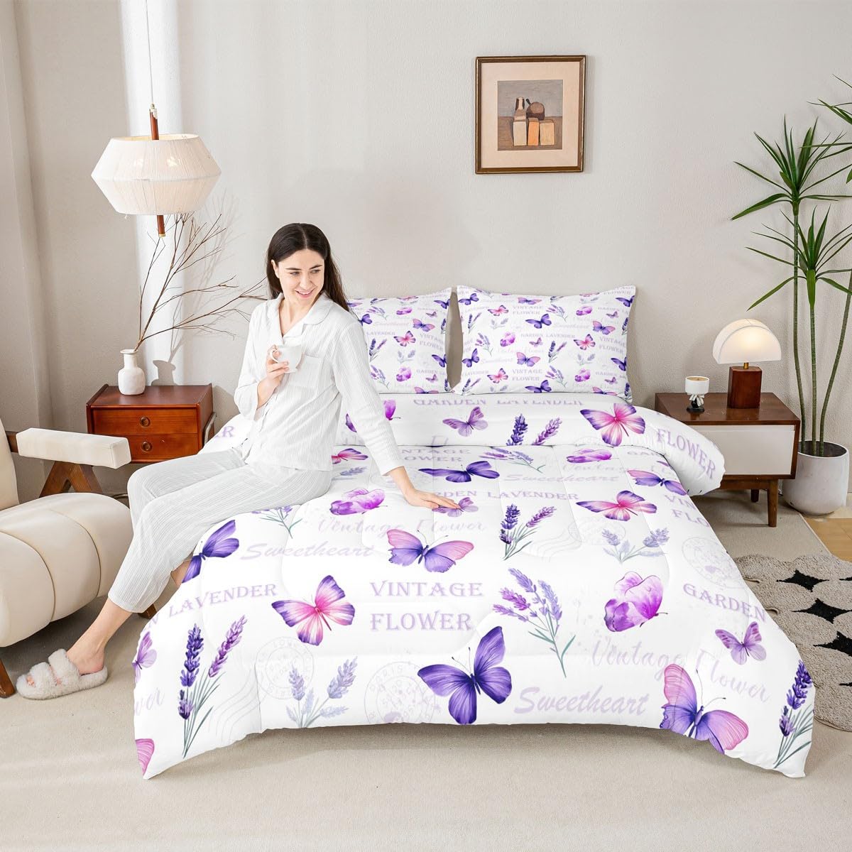 Girls Butterfly Comforter Set Full Size Bedding Set (Multi 820 / Full)