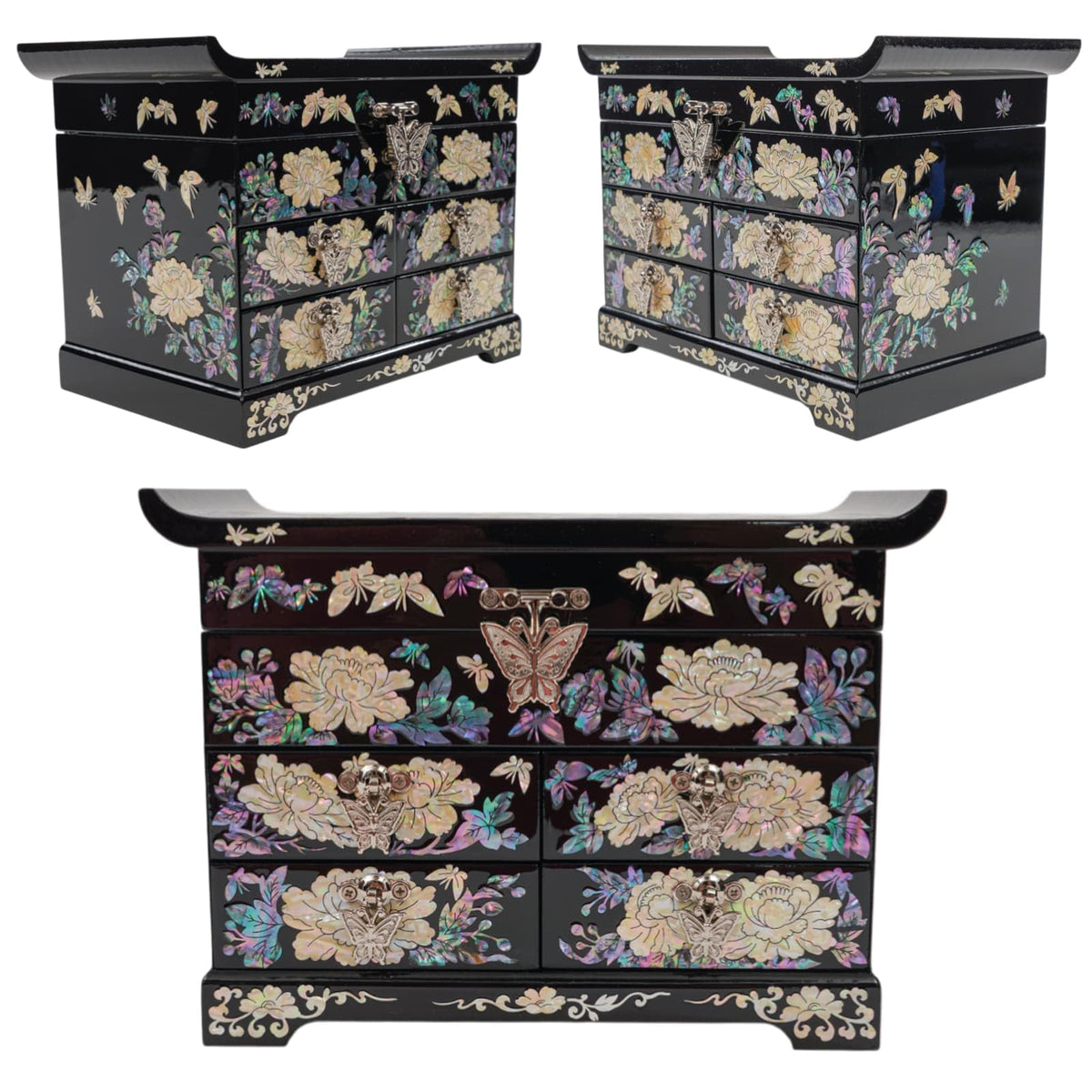 Mother of Pearl Wooden Jewelry Organizer Box (Colorful Flowers)