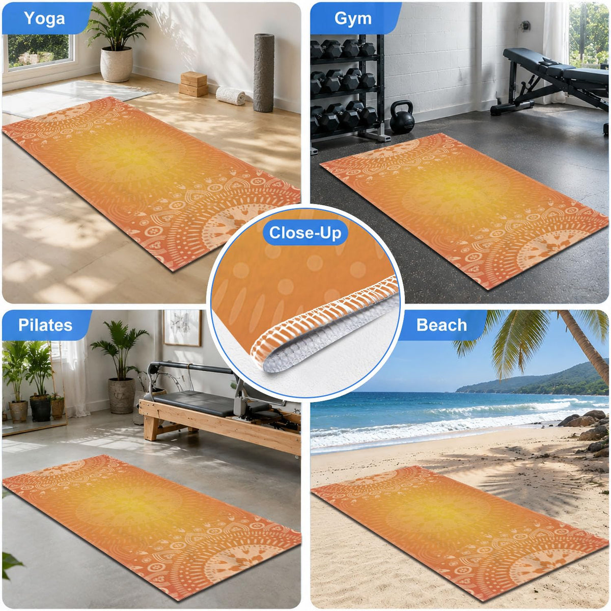 Yoga Mat Towel (Orange Flower-01 / Large)