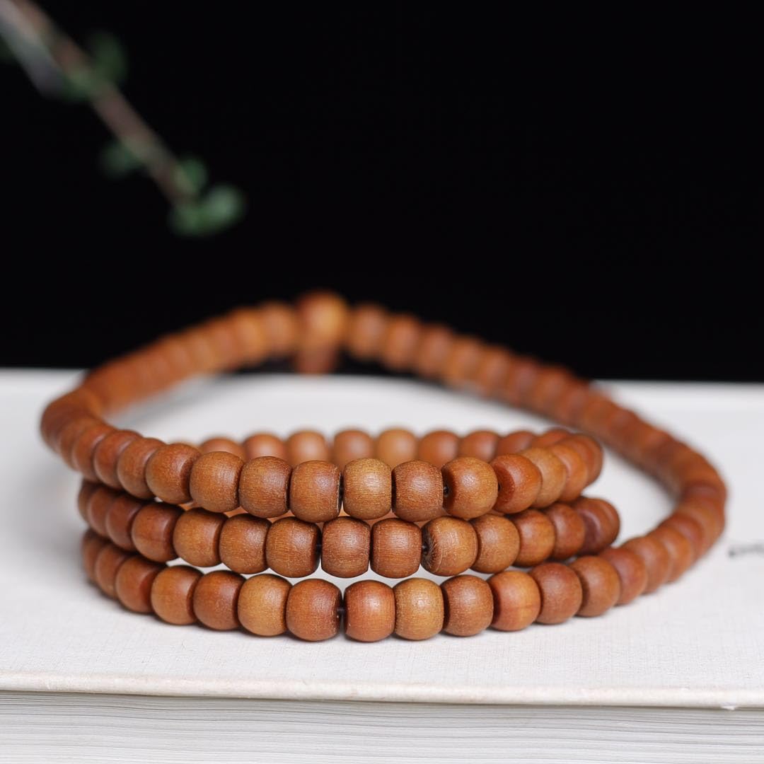 Unisex Teak Wood Prayer Beads Buddha Buddhist Bead Japa Mala Necklace Bracelet Bead (8mm x 10mm x 108 beads)