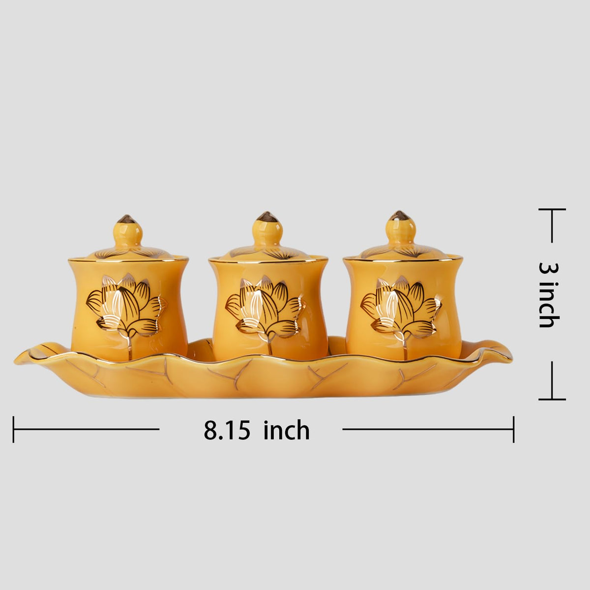 Yellow Buddhist 3 Altar Cups Set (3 Yellow Ceramic Cup Set)