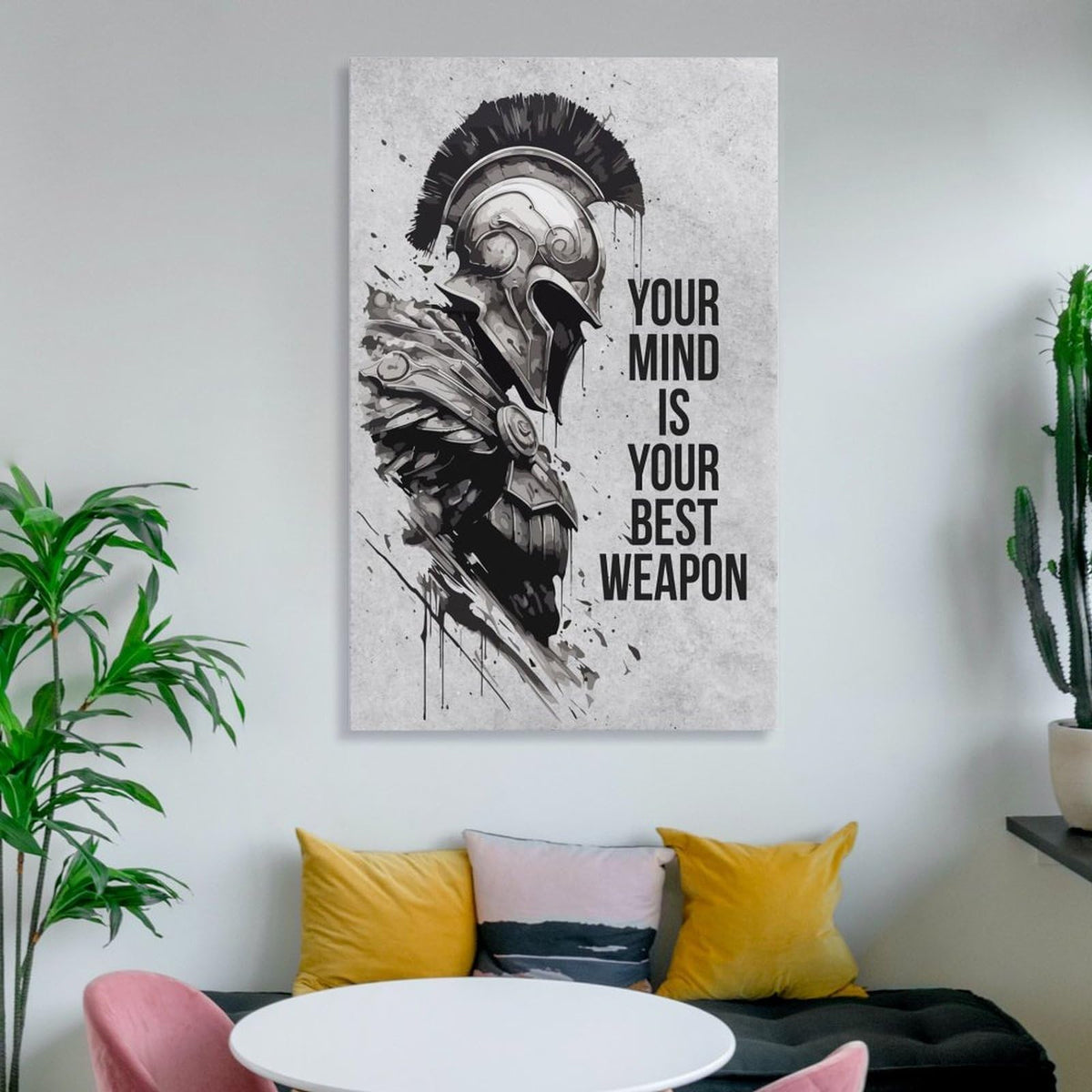 Motivational Quote Spartan Warrior Helmet Art Canvas Printing Wall Art Prints Wall Decor Posters Monochrome Minimalist Nordic Living Room Bedroom Office Gym Mindset Decor 24x36inch (style-39 / 24x36inch(60x90cm) Frame)