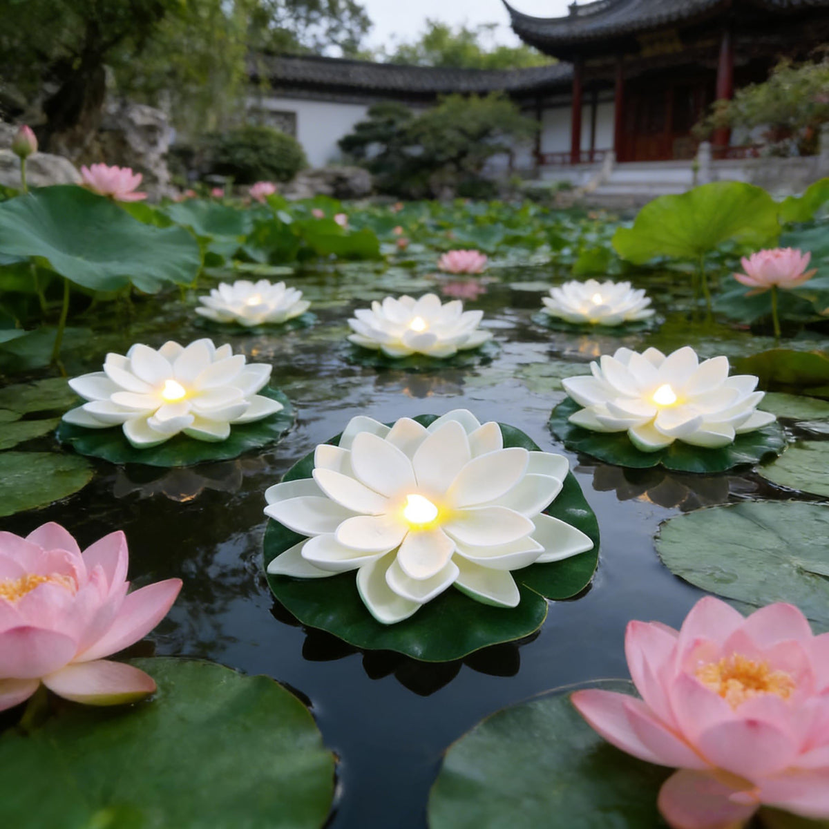 14 PCS Waterproof Floating Lotus Light (White)