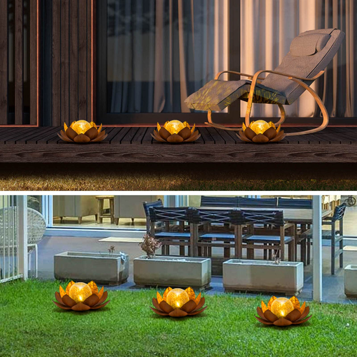 Solar Lights Outdoor Decor Metal Lotus Flower LED Waterproof Glass Decorative Gifts for Garden Lover Women Mom Table Pathway Lawn Patio Yard Ground (Imitation rust)