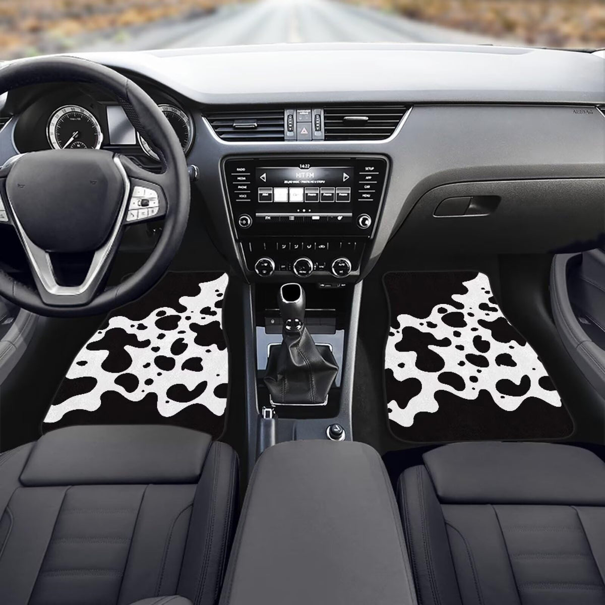 Black Cow Print Car Floor Mats Universal Rubber Floor Mats for Cars Black Car Accessories (Black Cow Print)