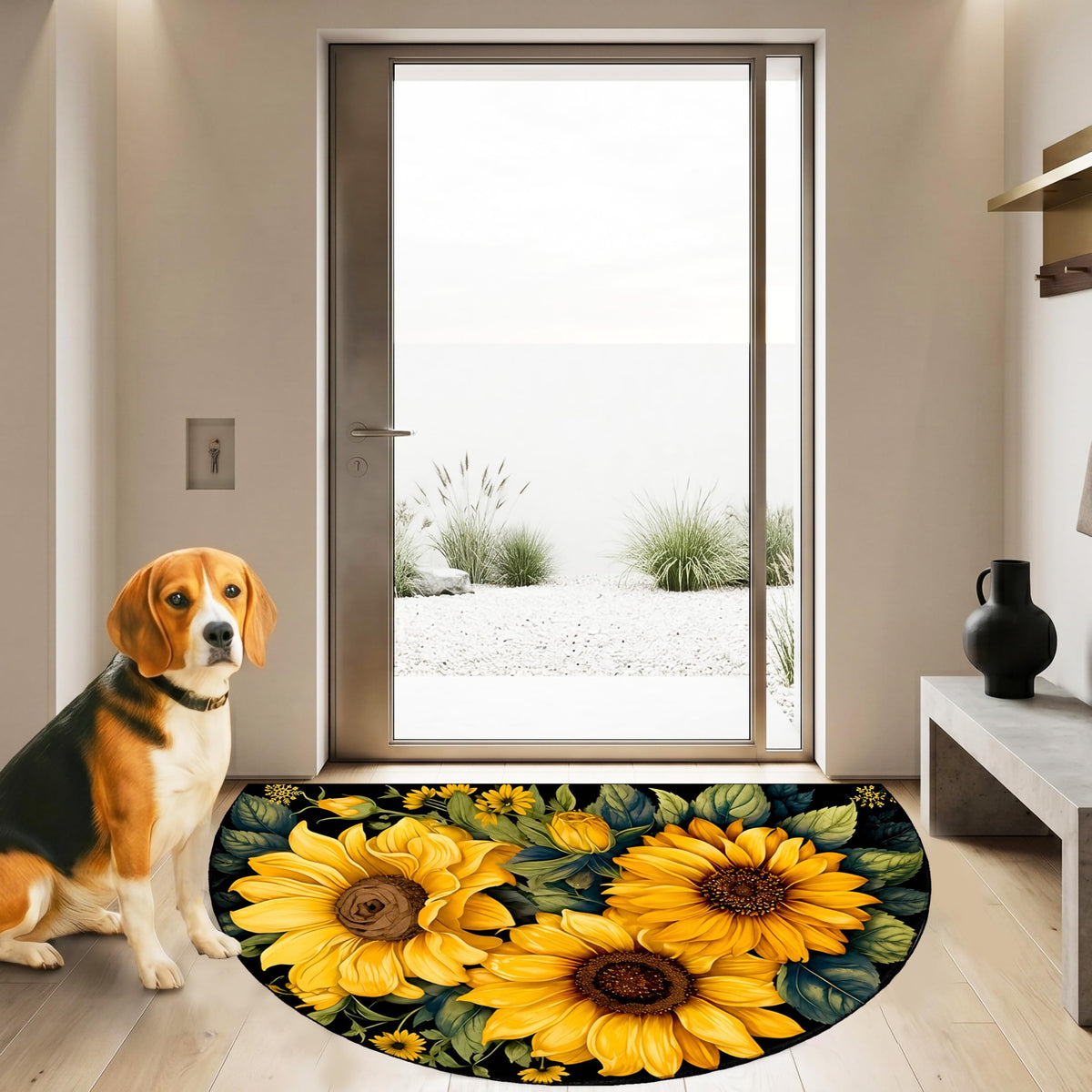 Sunflower Half Round Doormat 35.4x23.6 In (Sunflower / 1'11" x 2'11" (Semicircular))