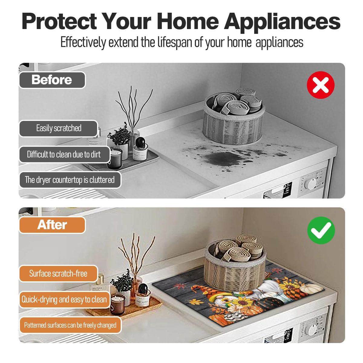 Dryer Top Protector Mat (fall gnome)