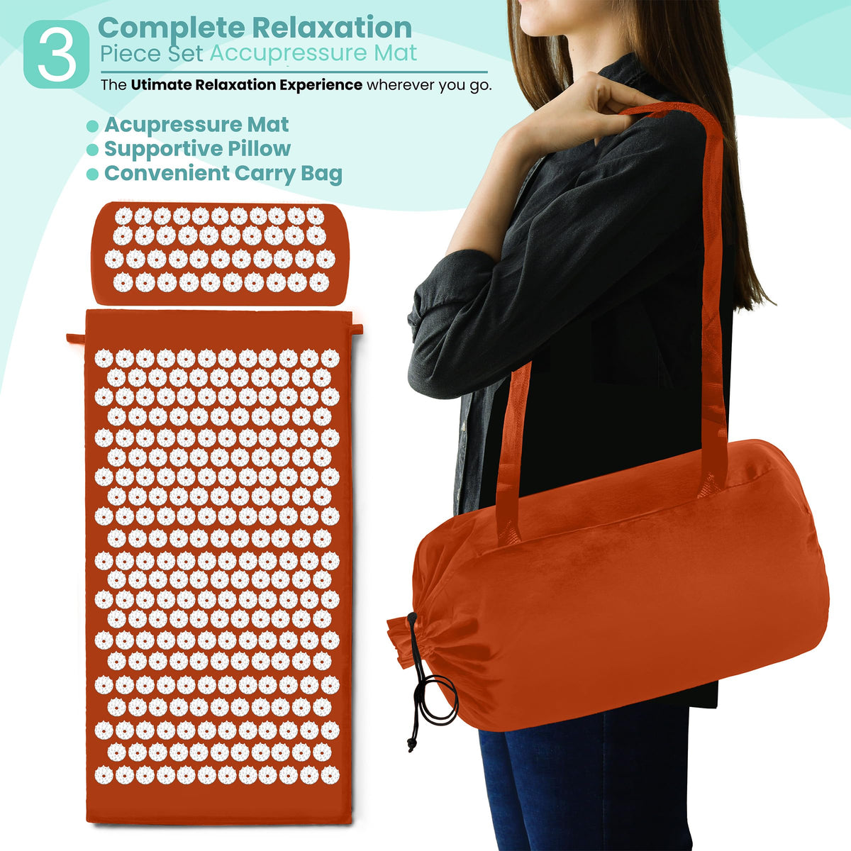 Sivan Acupressure Mat & Pillow Set for Back & Neck (Orange/White / Large)