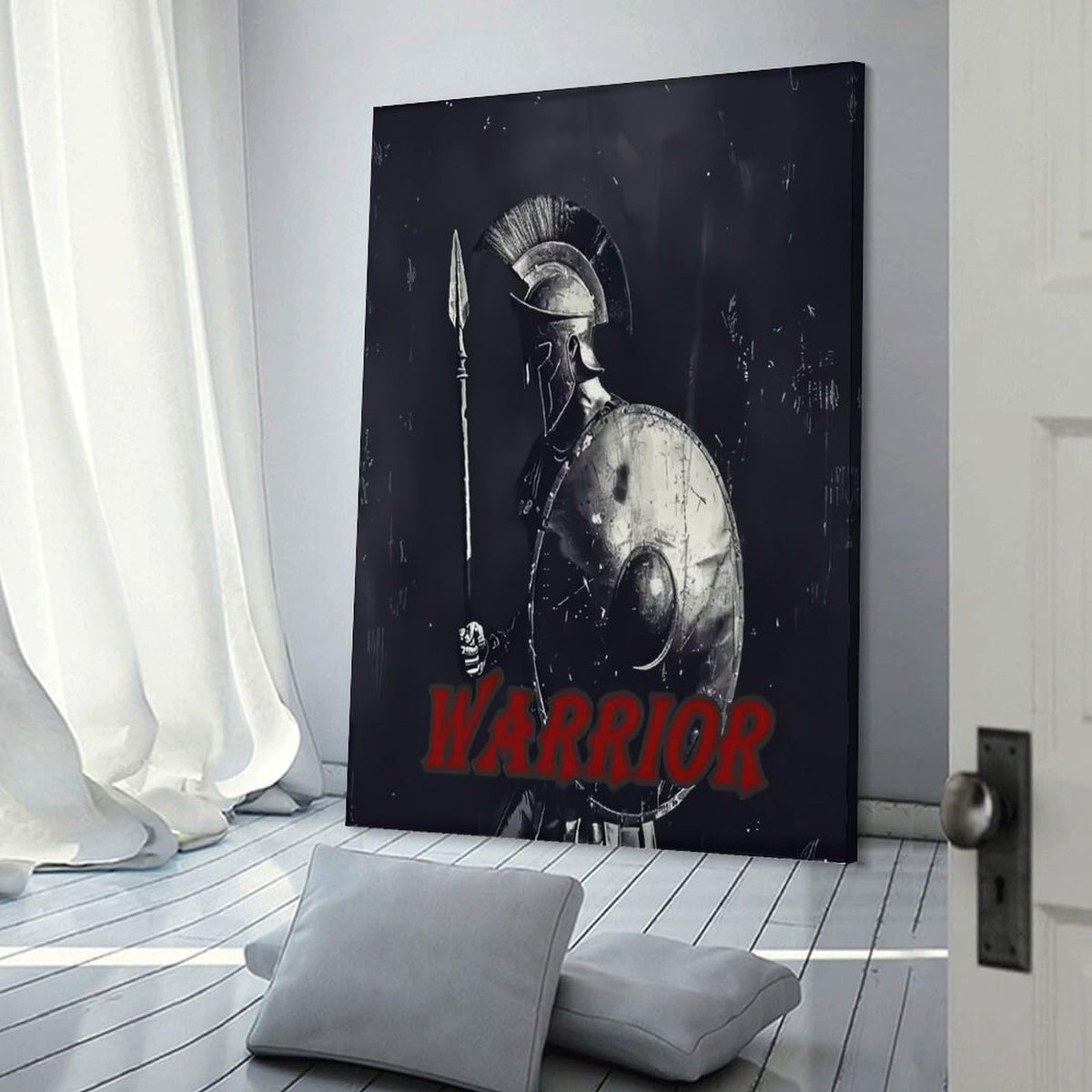 Warrior Spartan Art Poster Canvas Printing Wall Art Prints Wall Decor Posters Ancient Greek Soldier Helmet Shield Spear Battle Style Dark Blue Living Room Bedroom Office Gym Decor 08x12inch (style-5 / 08x12inch(20x30cm) Frame)