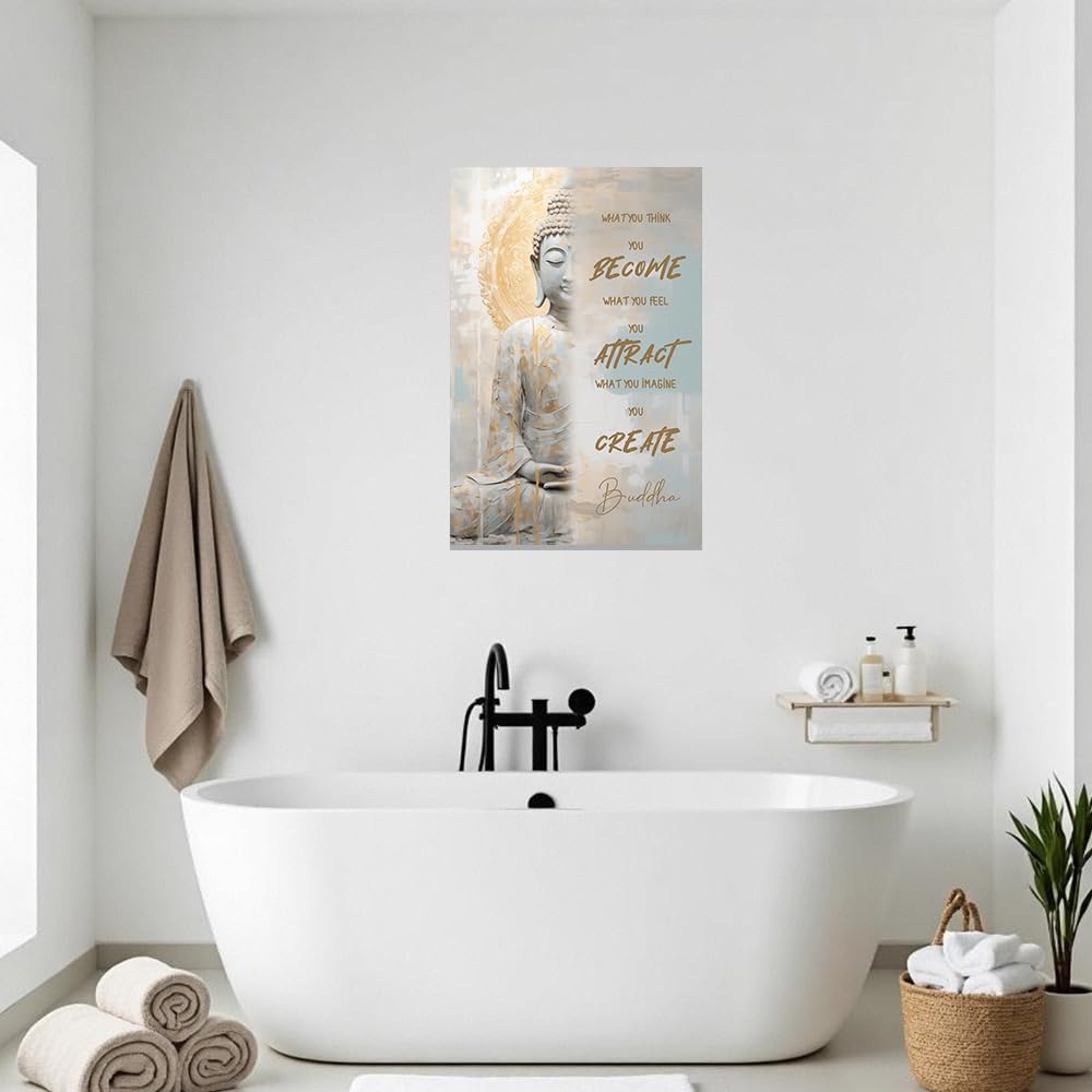 Buddhist Motivational Wall Art Buddha Quotes Canvas Pictures Zen Bathroom Painting Spa Artwork Prints for Yoga Room Office Decor Framed (White / 12" x 18")