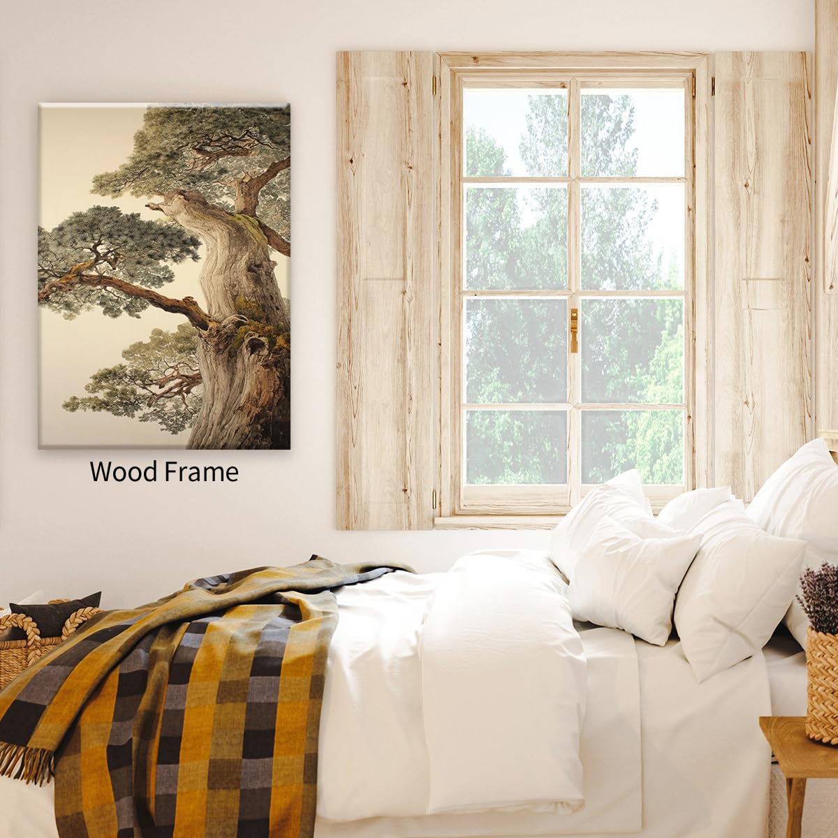 Vintage Japanese Pine Tree Framed Wall Art Oriental Asian Tree Canvas Posters 12x16 inch Japan Scenery Room Aesthetic Prints Calm Earthy Forest Botanical Painting for Home Bedroom Living Room Office (Wrapped Canvas / Japanese Poster / 16"L x 12"W)