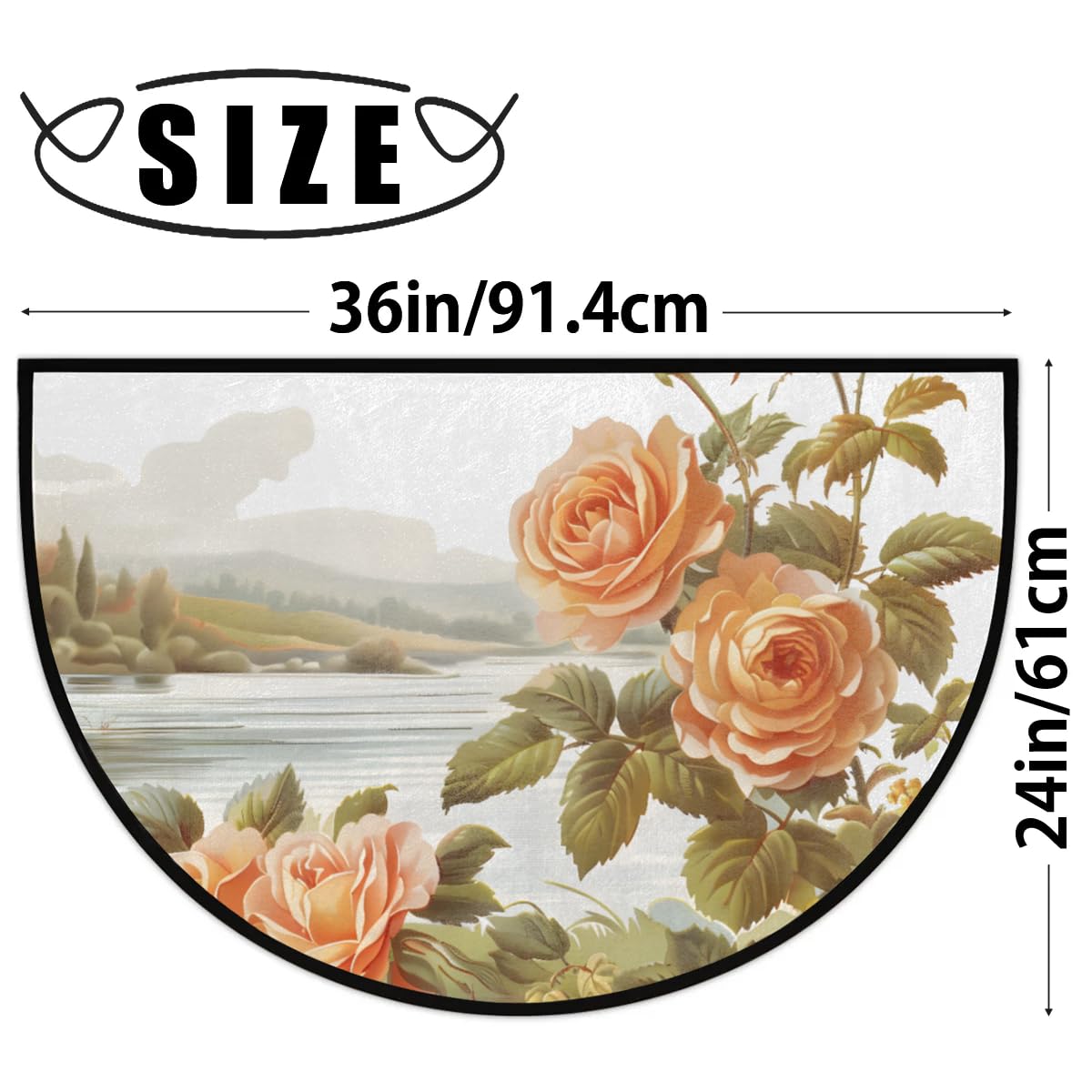 Half Round Door Mat Vintage Rose Flower Non (E 08)