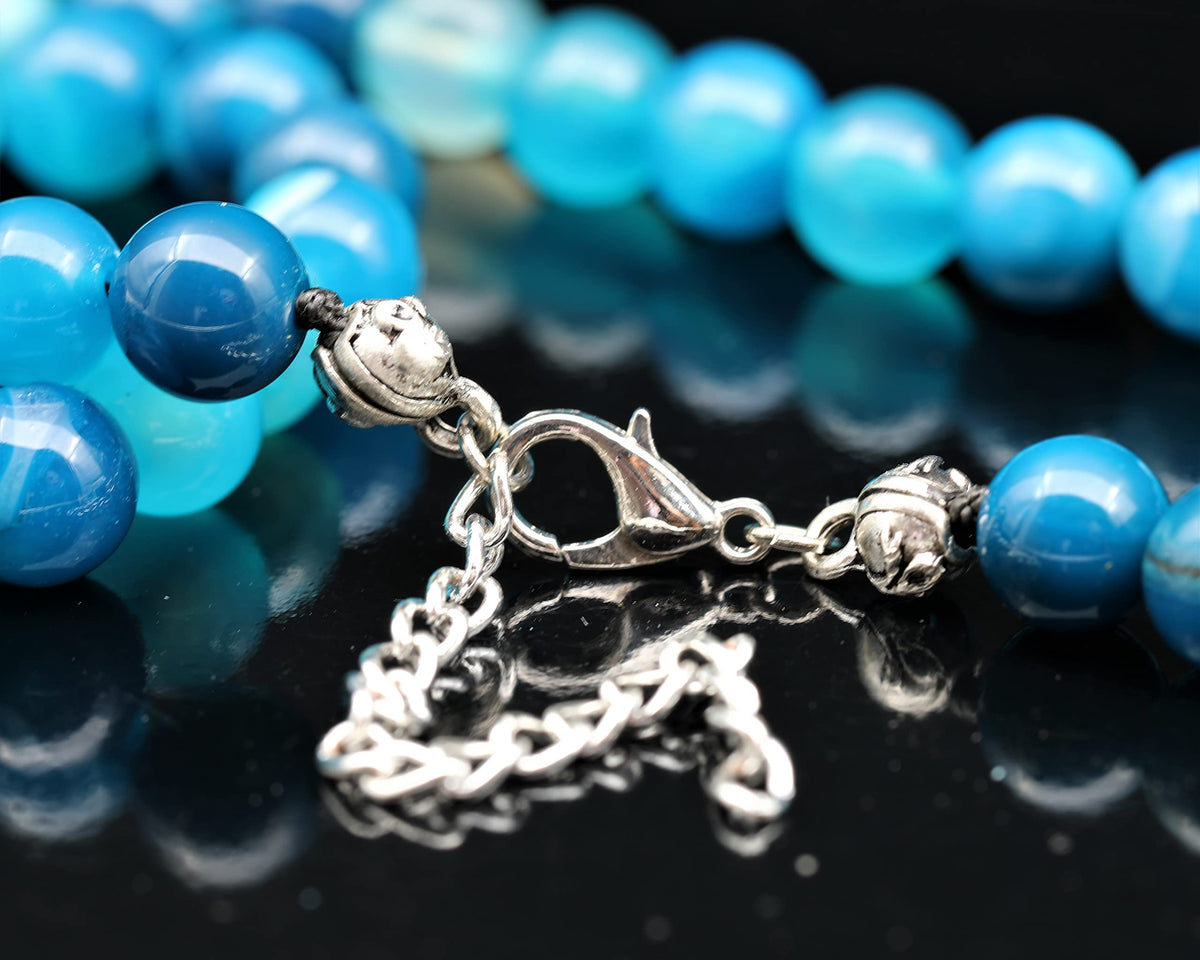 Natural Blue Agate Beaded Choker Necklace (Blue Agate / 24 Inches)