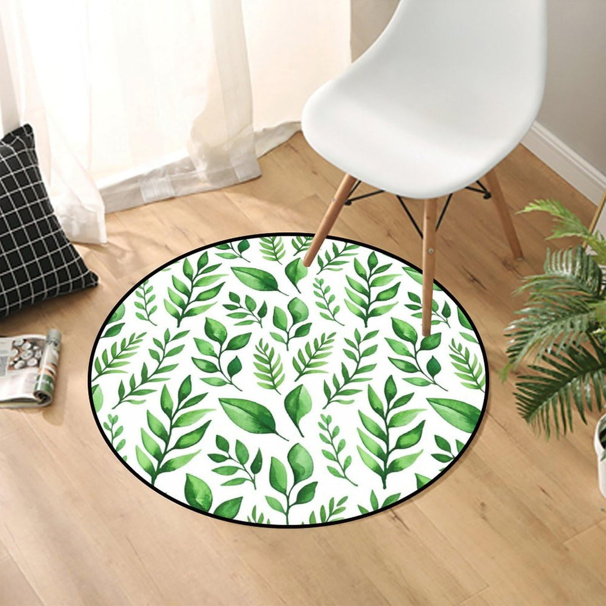 Round Area Rugs 2 FT Washable Non Slip Circle Rug (Green Leaves / 2' (Round))