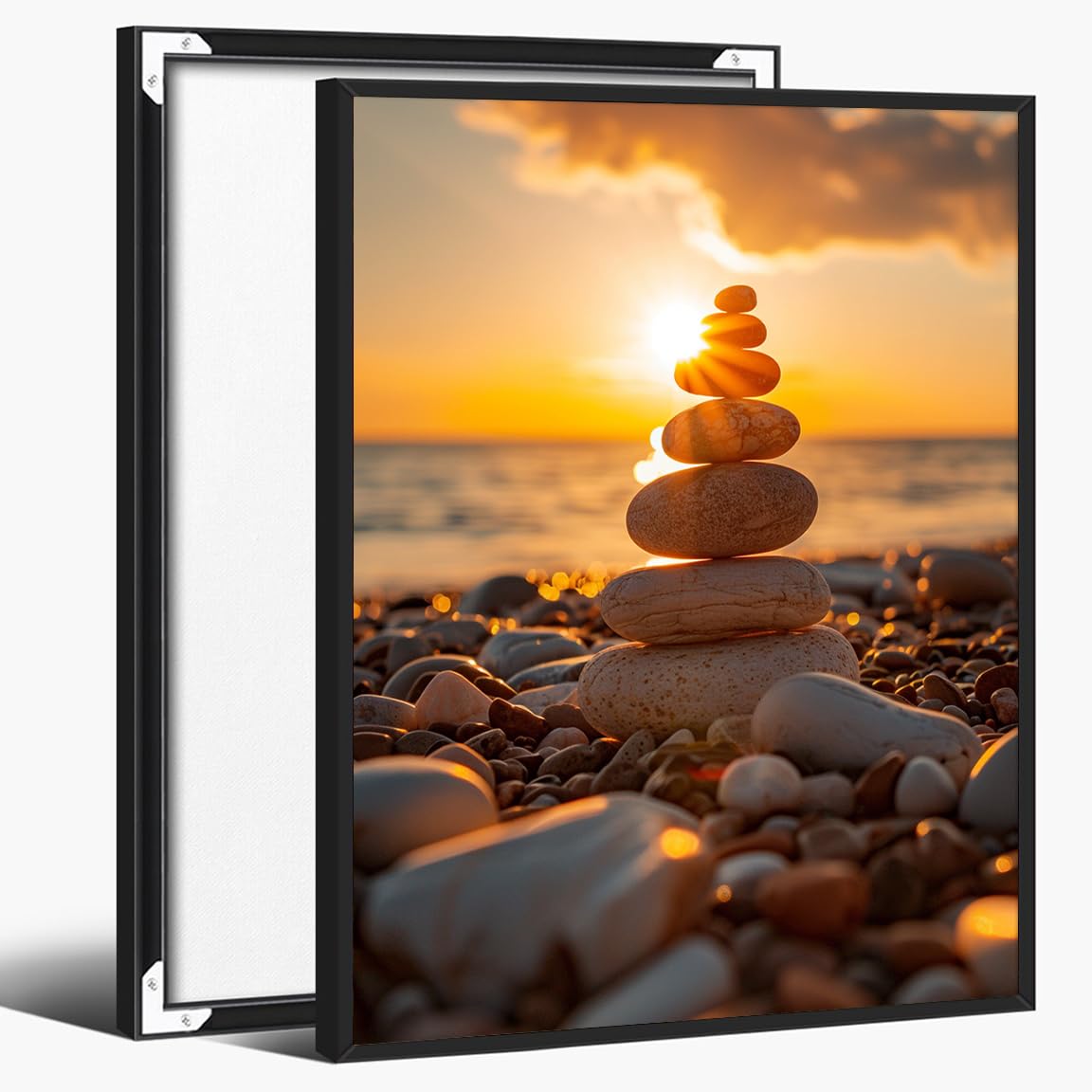Zen Balance Stone Wall Art (Black Aluminum Frame-4 / 16"L x 20"W)