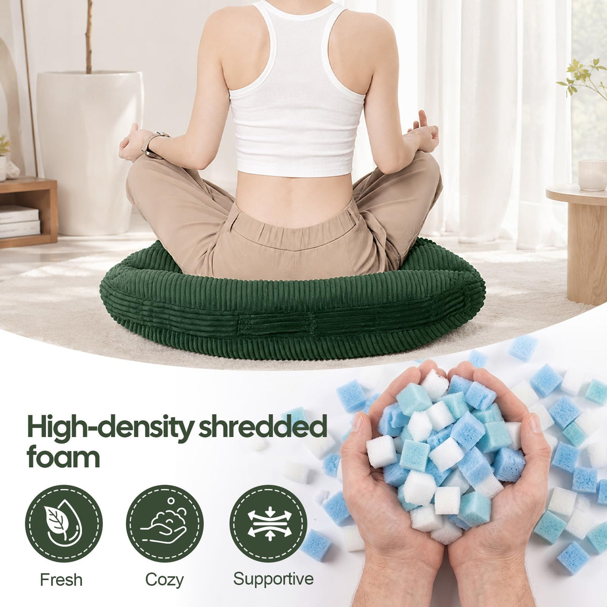 Meditation Cushion (Green / 6'' Thick Oval)