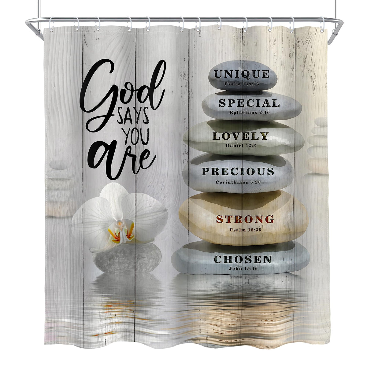 Bible Verse Scripture Christian Shower Curtain Zen Stone Spa 60Wx72L Inch (A-beige / 60"W x 72"L (Pack of 1))