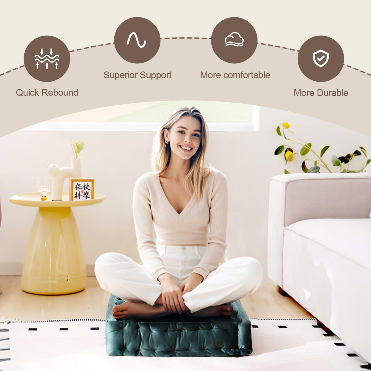 Square Floor Pillows (2 Pack / Dark Green)