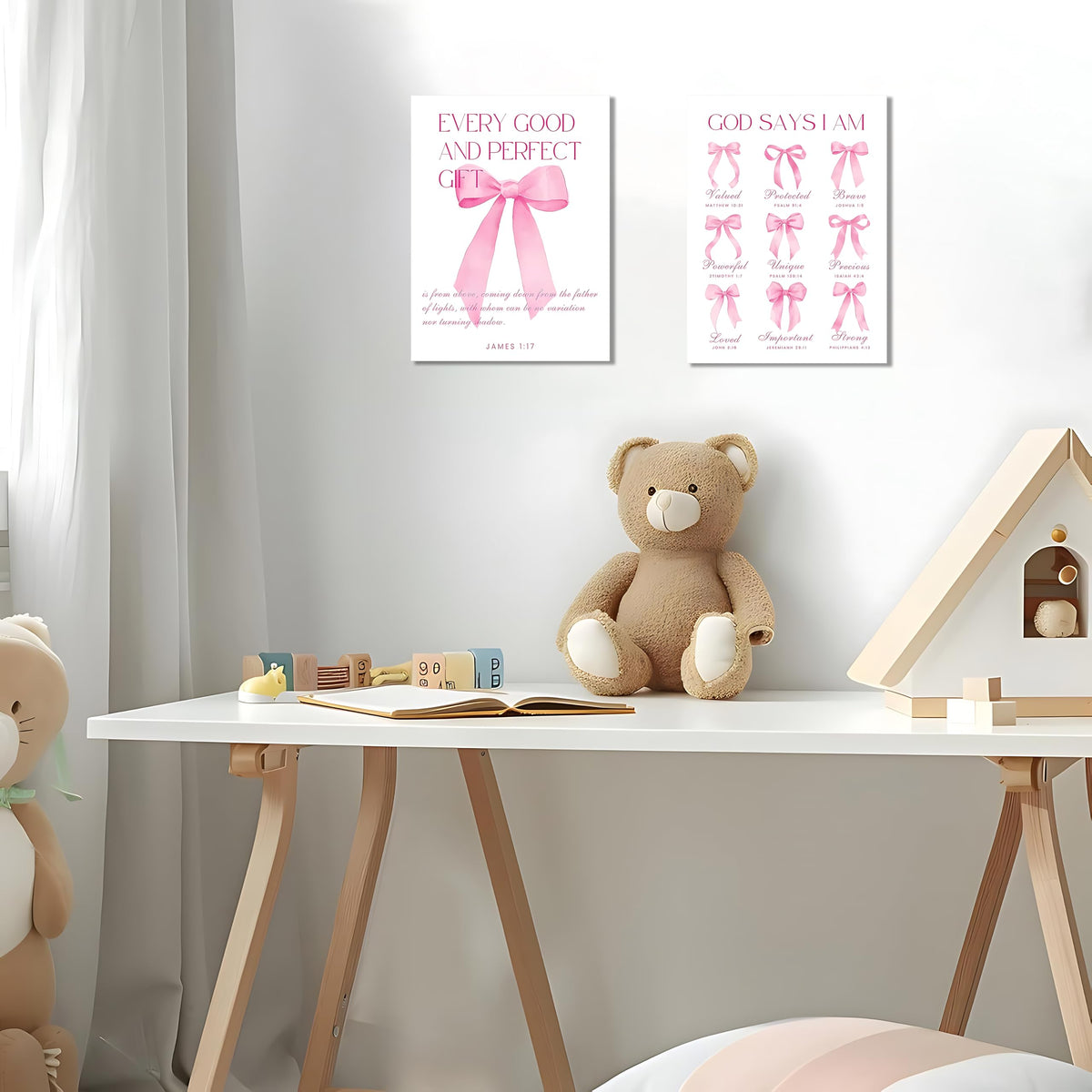 Coquette Pink Bow Wall Art Decor Canvas Posters Framed (Bow canvas / 24L"x16W")