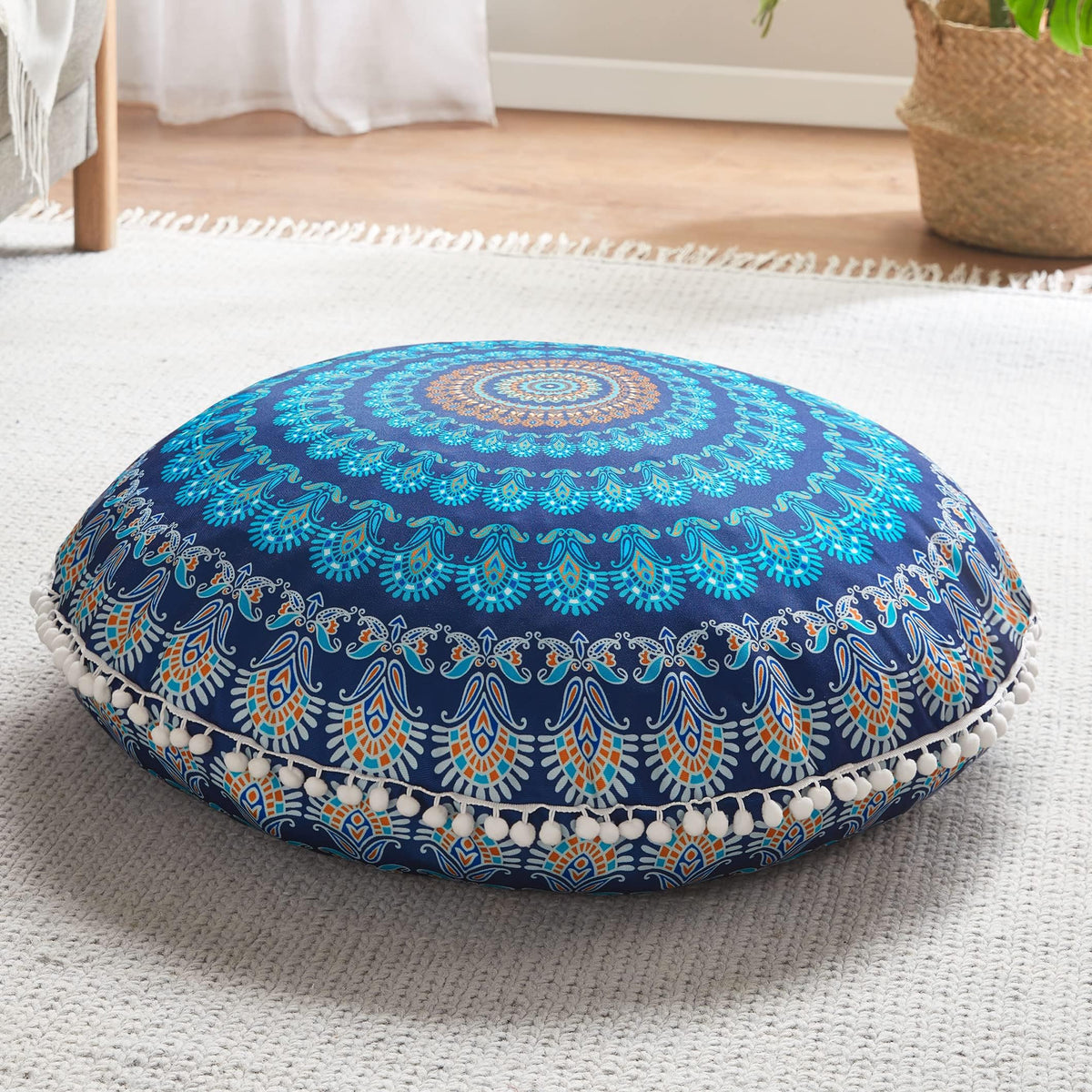 32 inch Floor Pillow (1 Count (Pack of 1) / Round | Navy)