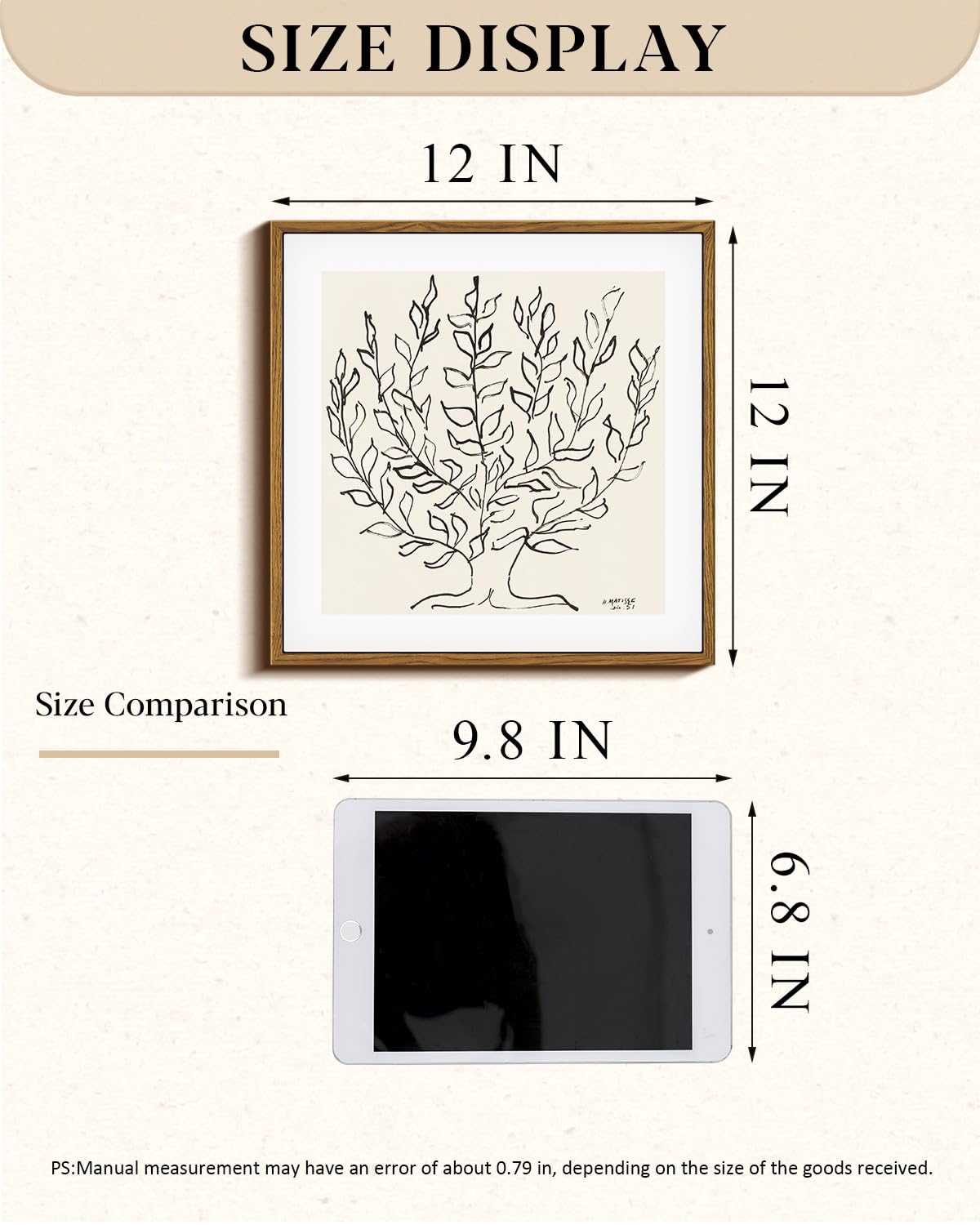 Vintage Framed Canvas Wall Art Plain Tree Drawing (Tree Portraits / 12"L x 12"W)