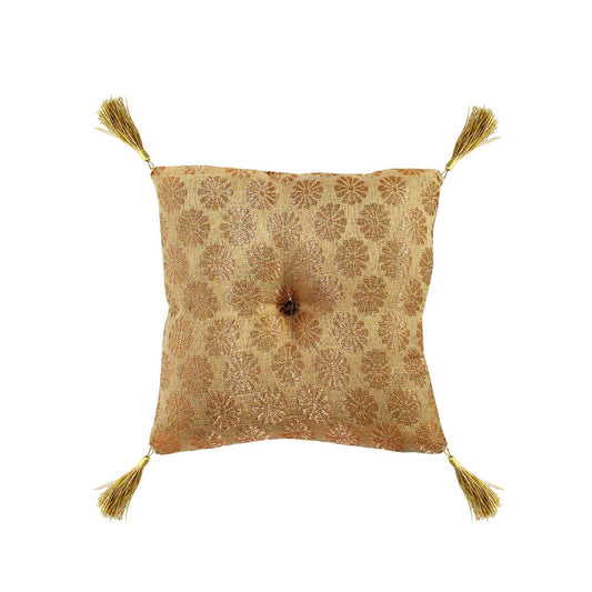 Cushion for Tibetan Singing Bowl Handmade Square Cushions Brocade Art Silk Home Decor Jewelry Display Pillow (5" x 5" Inch / Beige)
