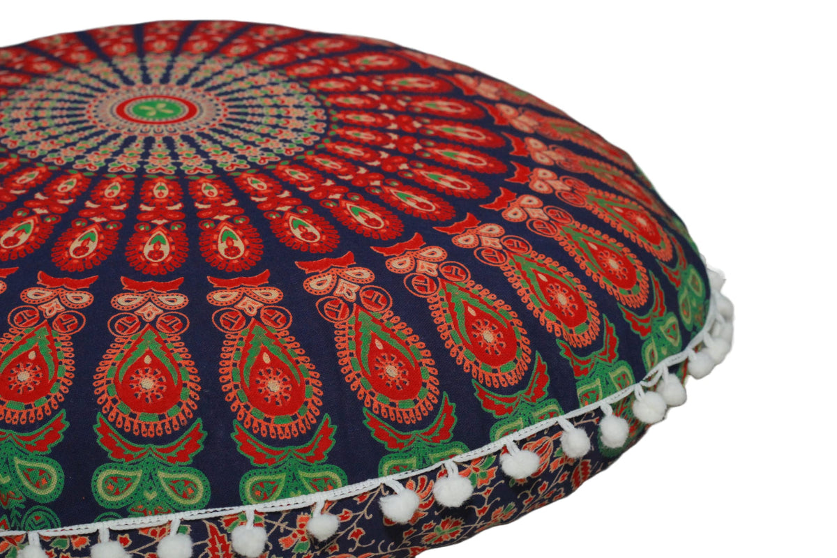 Large Round seat Floor Cushion Chair Ottoman Cover Pouf Pillow Meditation Floor Cushions for Adults Seating pouffe Ottoman Throw Covers Craft Room Furniture for Sitting Cover 22 Inches (Multi Nap)
