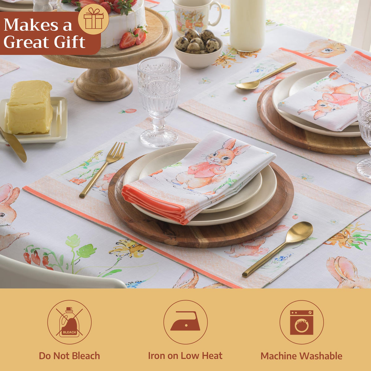 Placemats Set of 4 Reusable 100% Cotton (130 - Bunny Party / 13" X 19" (Pack of 4))