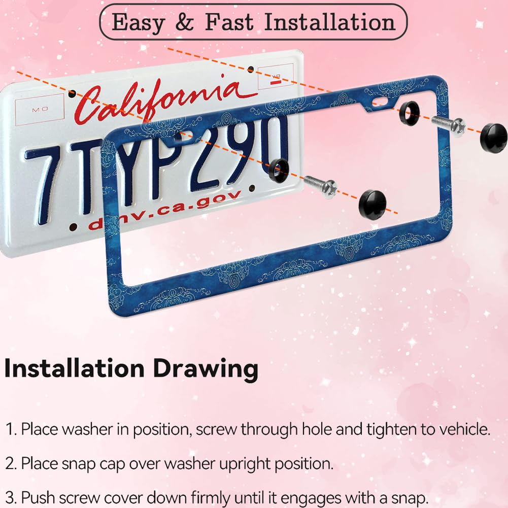 Blue Abstract Wave License Plate Frame for Women 2Pc Car Tag (for Blue Vintage Ocean)