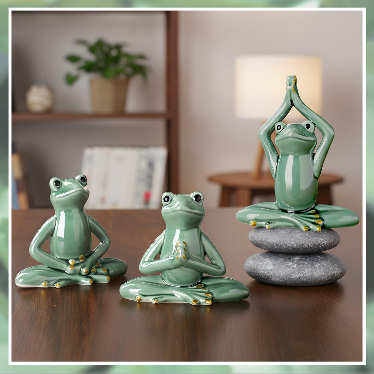 3 Pcs Ceramic Zen Yoga Frog Figurines Meditation Desk Decor (Frog)