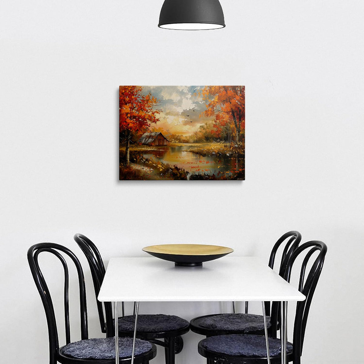 Canvas Wall Art Framed Vintage Autumn Countryside Pond Barn Orange Trees Wall Decor Cozy Rustic Country Landscape Prints Posters Painting Artwork for Bedroom Entryway Office Hallway Home 16x24 Inches (Autumn Landscape / 24"L x 16"W)