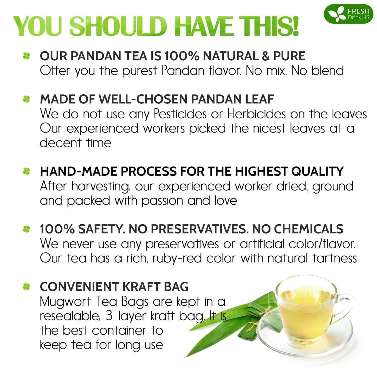 Premium Pandan Leaf Tea (55 Tea Bags)