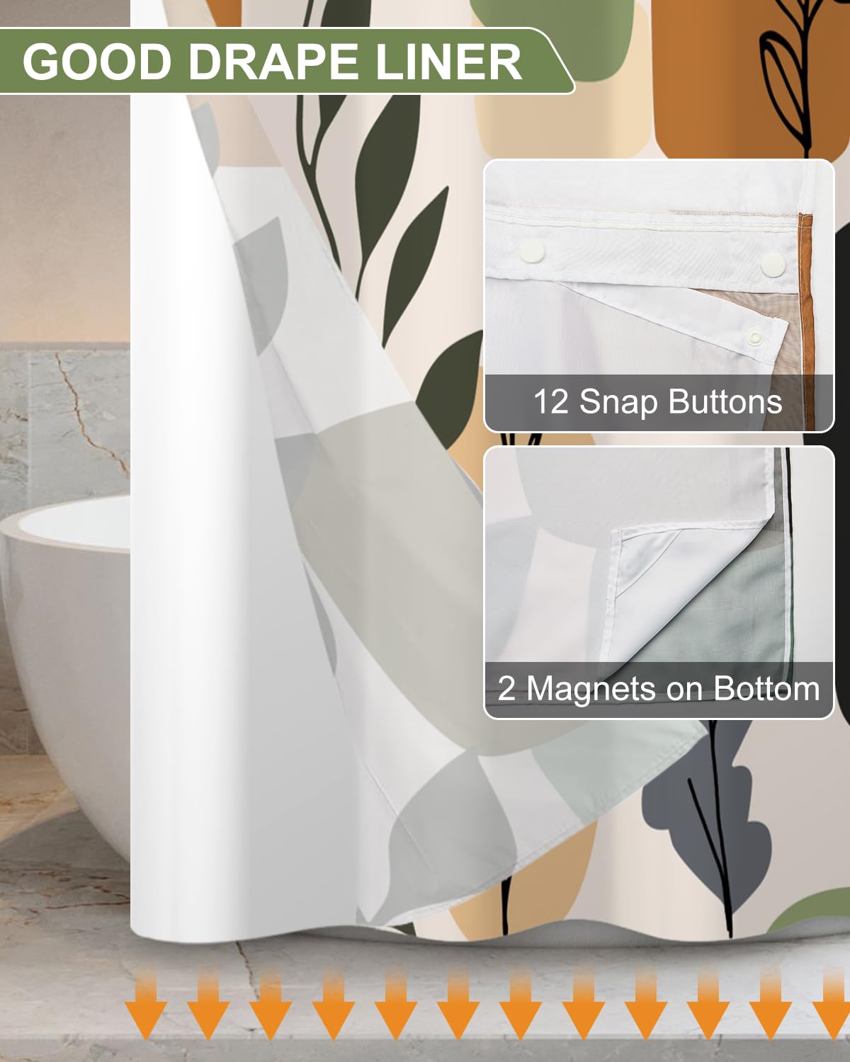 Boho & Abstract Geometric Shower Curtain with Snap in Liner Set (Boho-1)