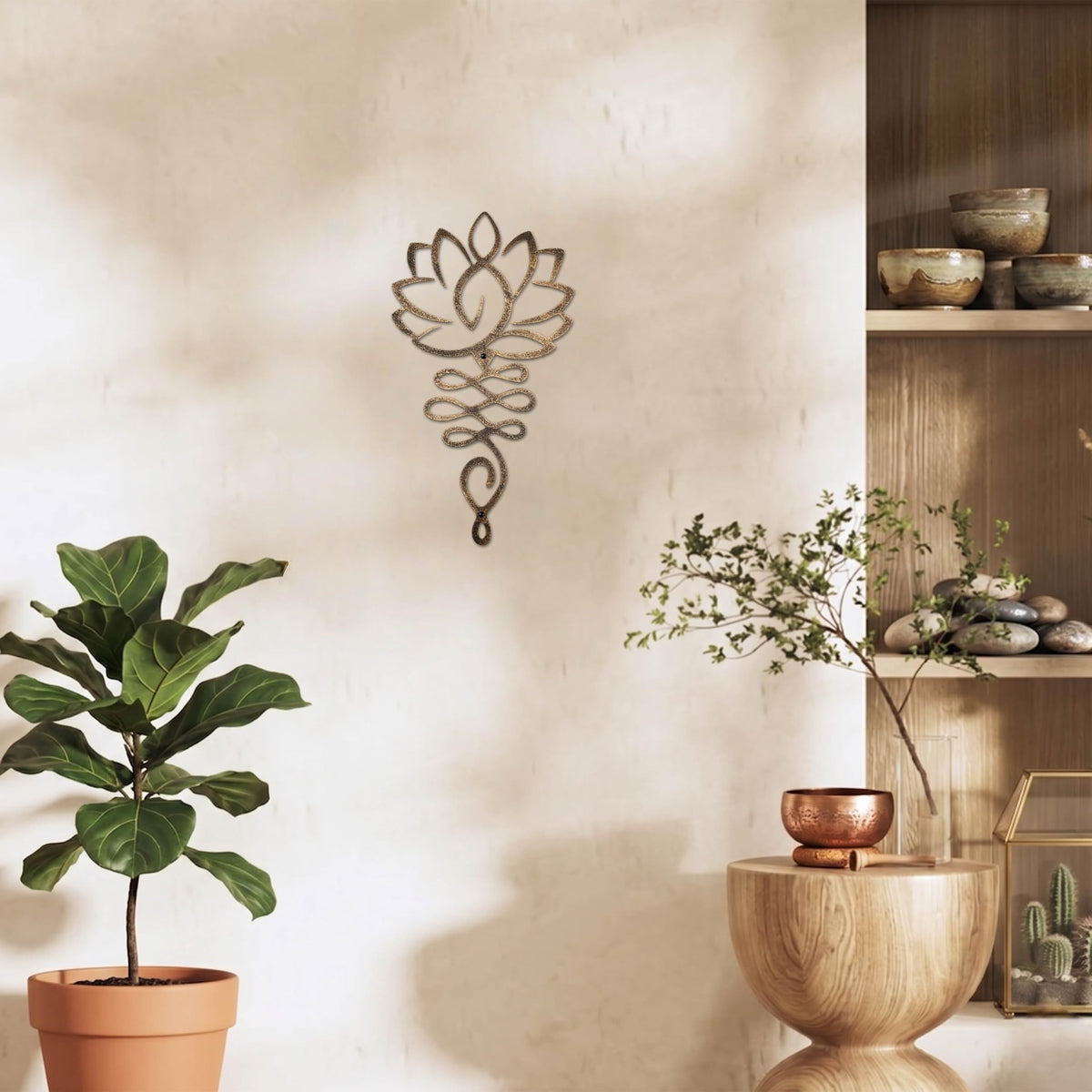 Lotus Flower Mandala Wall Decor (Golden with Black Spot)