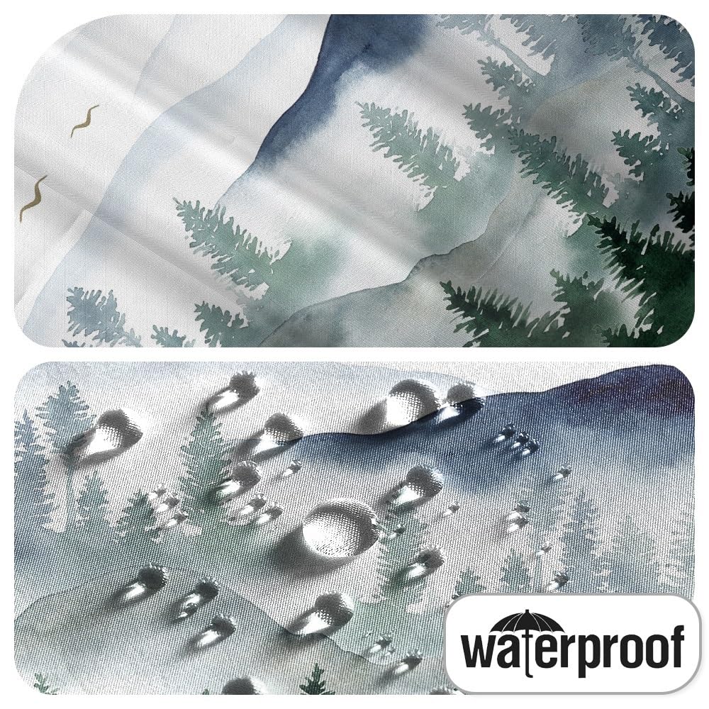 Green Forest Shower Curtain Mountain Birds Misty Pine Forest Scenery Shower Curtain Waterproof Fabric for Bathroom Decor (72"W x 78"L (Pack of 1) / Green06)