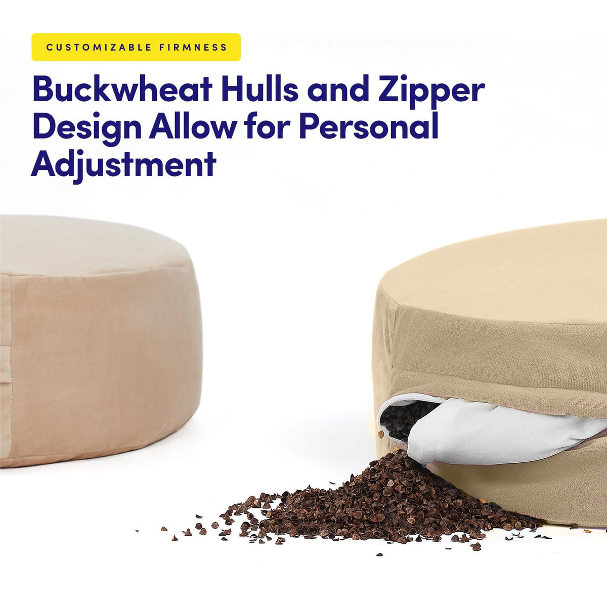 Meditation Cushion Floor Pillow (Beige / Round (Filled with Buckwheat))