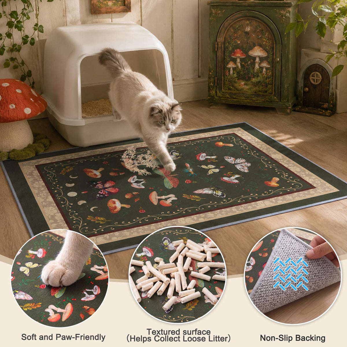 Cat Litter Mat (Brown Mushroom / L(33x22in))
